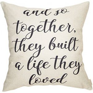 Fahrendom and So Together They Built a Life They Loved Farmhouse D?cor Family Decoration Sign Cotton Linen Home Decorative Throw Pillow Case Cushion Cover with Words for Sofa Couch, 18 x 18 in