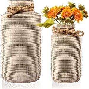 Ceramic Decorative Vase, Rustic Farmhouse Flower Vases for Home Decor, Table, Living Room Decoration-Set of 2