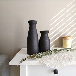 MINIKLE Black Ceramic Vase Set of 2 for Home Decor, Modern Decorative Vase for Pampas Grass, Dried Flowers, and Bud