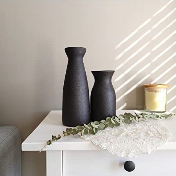 MINIKLE Black Ceramic Vase Set of 2 for Home Decor, Modern Decorative Vase for Pampas Grass, Dried Flowers, and Bud
