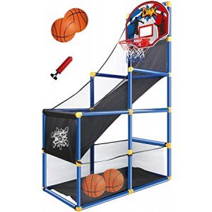 JOYIN Kids Arcade Basketball Game Set with 4 Balls and Hoop for Kids Indoor Outdoor Sport Play - Easy Set Up - Air Pump Included - Ideal for Games and Competition
