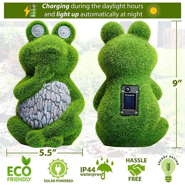 Solar Garden Statue of Frog with Solar Light Eyes - Image 2