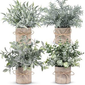WUKOKU 4 pcs Small Fake Plants Mini Artificial Potted Plants for Farmhouse Office Bathroom Home Decor Indoor