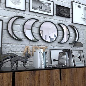 BLACK MAGIC WITCH Moon Mirror - Announcing Love Bedroom Wall Decor - Moon Phase Mirror Set Modern Farmhouse Decor - Moon Mirror Wall Decor Great Gift for Home Living Room Bedroom Decorations (Black)