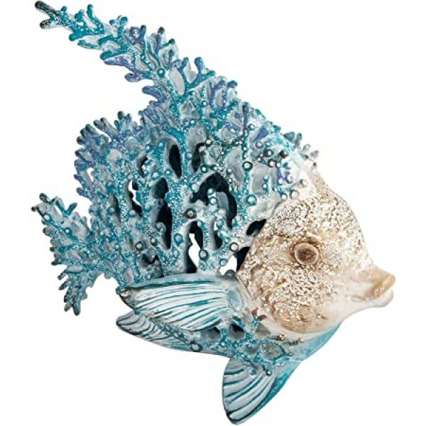 Corner Merchant Ocean Decor Coral Reef Angelfish Beach Home Decor Coral Look Polystone Tabletop Collection (Turquoise), Blue